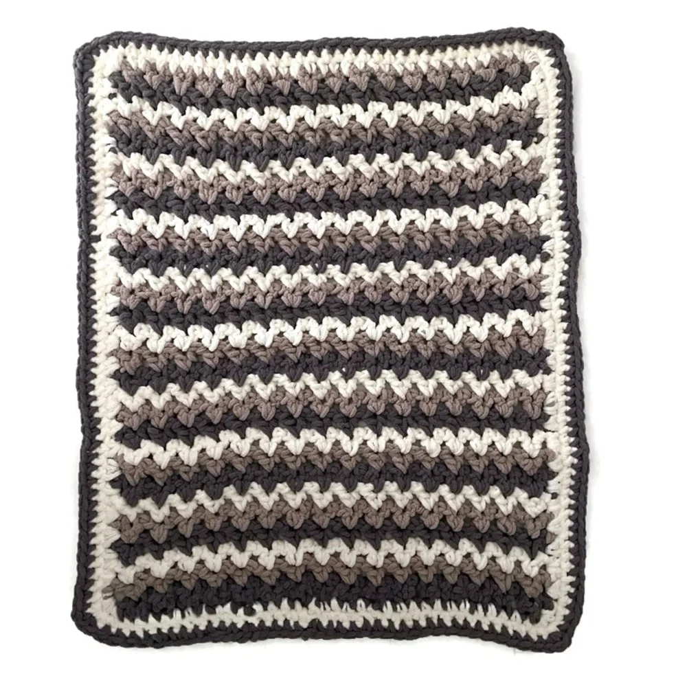 NEW Handmade Crochet Blanket Baby Pet Soft Cuddly Gray Cream Neutral, 30” x 25”